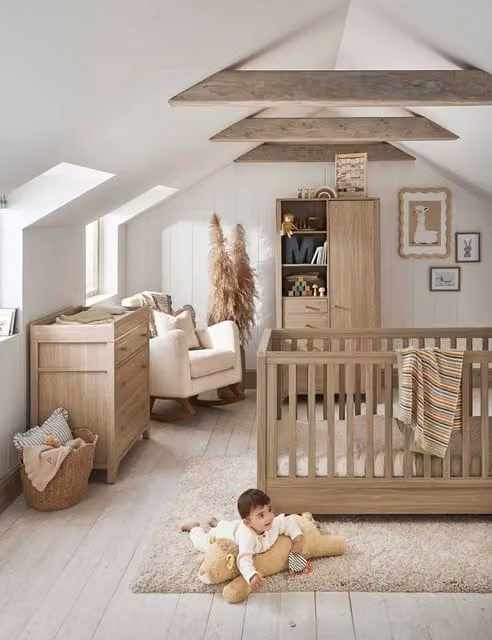 Mamas & Papas Barton Cot Bed, 3 Drawer Chest and Wardrobe Set in Brown