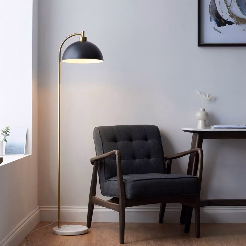 Netlighting Buchanan Floor Lamp in Matt Black and Antique Brass with Grey Marble Base, E27 – 2