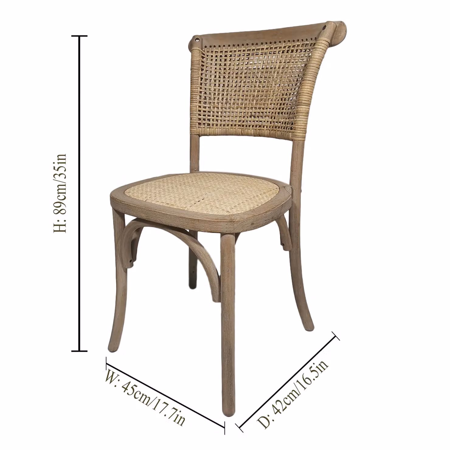 Dibor Set of 2 Rustic Provence Wicker Rattan Dining Chairs with Armrests in Sand Beige – 2