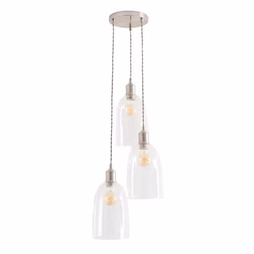 ValueLights Kira Glass Dome 3 Drop Cluster Ceiling Pendant Light in Brushed Chrome with Included LED Bulbs