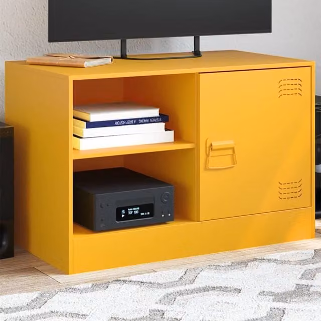 Berkfield Home TV Cabinet in Mustard Yellow Metal, W: 67 cm, D: 39 cm, H: 44 cm