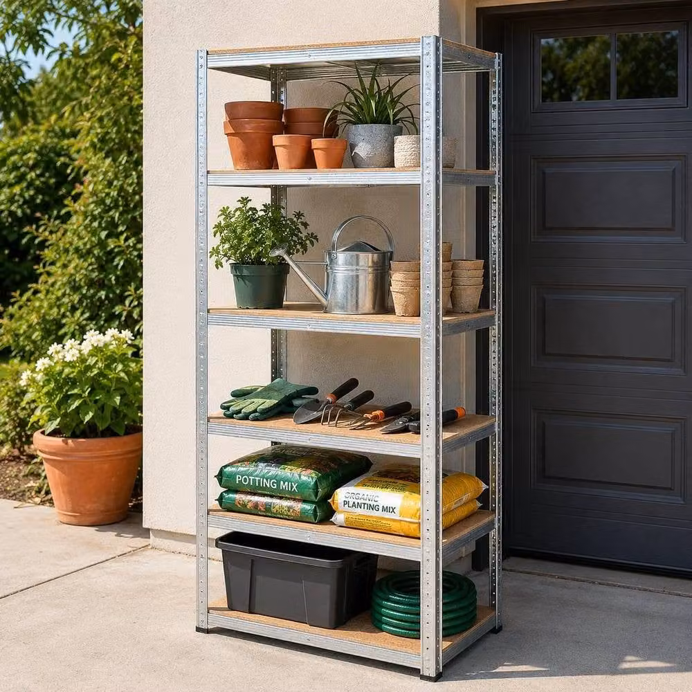 PAWNORA Silver Metal Shelving Rack Unit with Adjustable Shelves, H 150 cm x W 70 cm x D 30 cm – 3