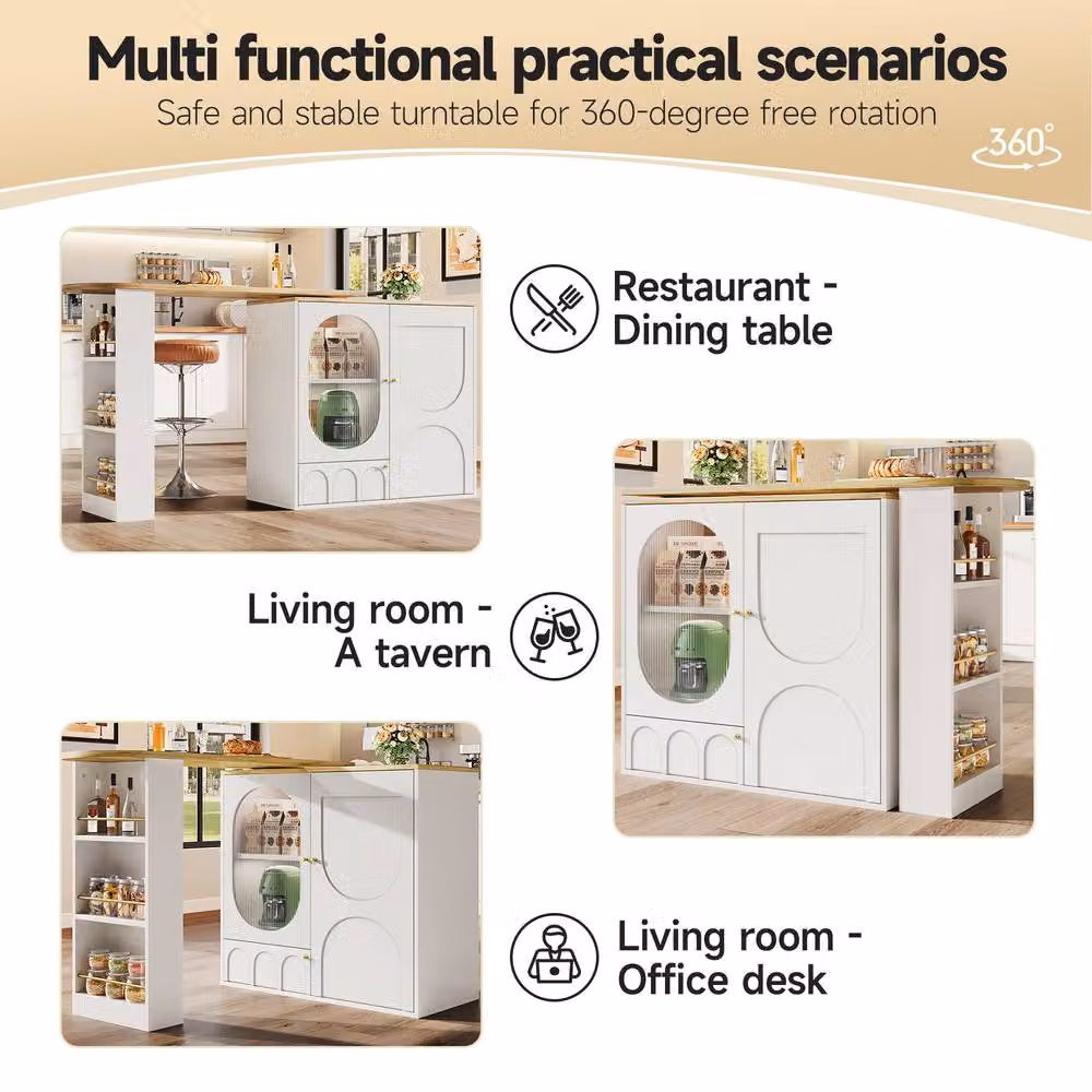 Rolipo 360 Degree Rotating White Bar Table and Kitchen Island Buffet – 3