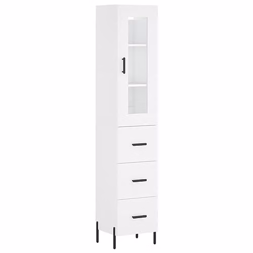 vidaXL Modern White Highboard with Glass Doors and Internal Shelves, W/D/H: 34.5 x 34 x 180 cm – 1