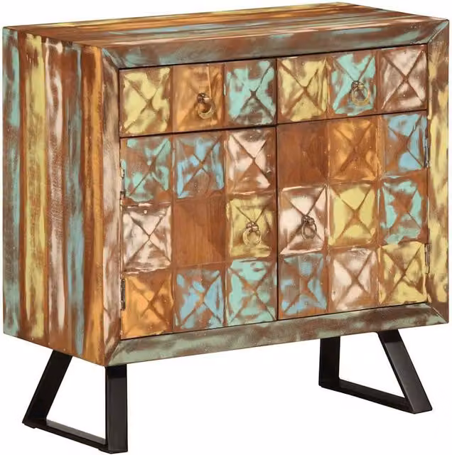 Berkfield Home Multicolour Reclaimed Solid Wood Drawer Cabinet in Black, W/D/H: 70 x 35 x 70 cm