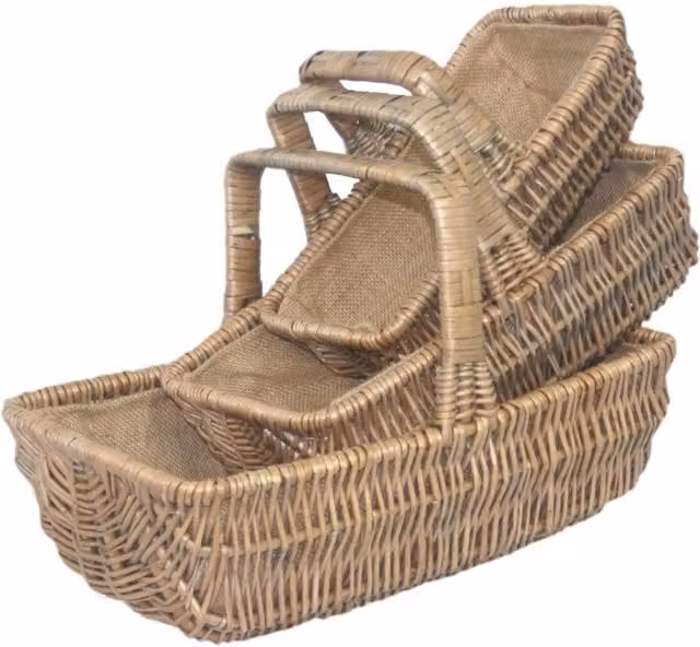 Red Hamper Set of 3 Brown Wicker Rectangular Garden Trug Planters with Handles – 1