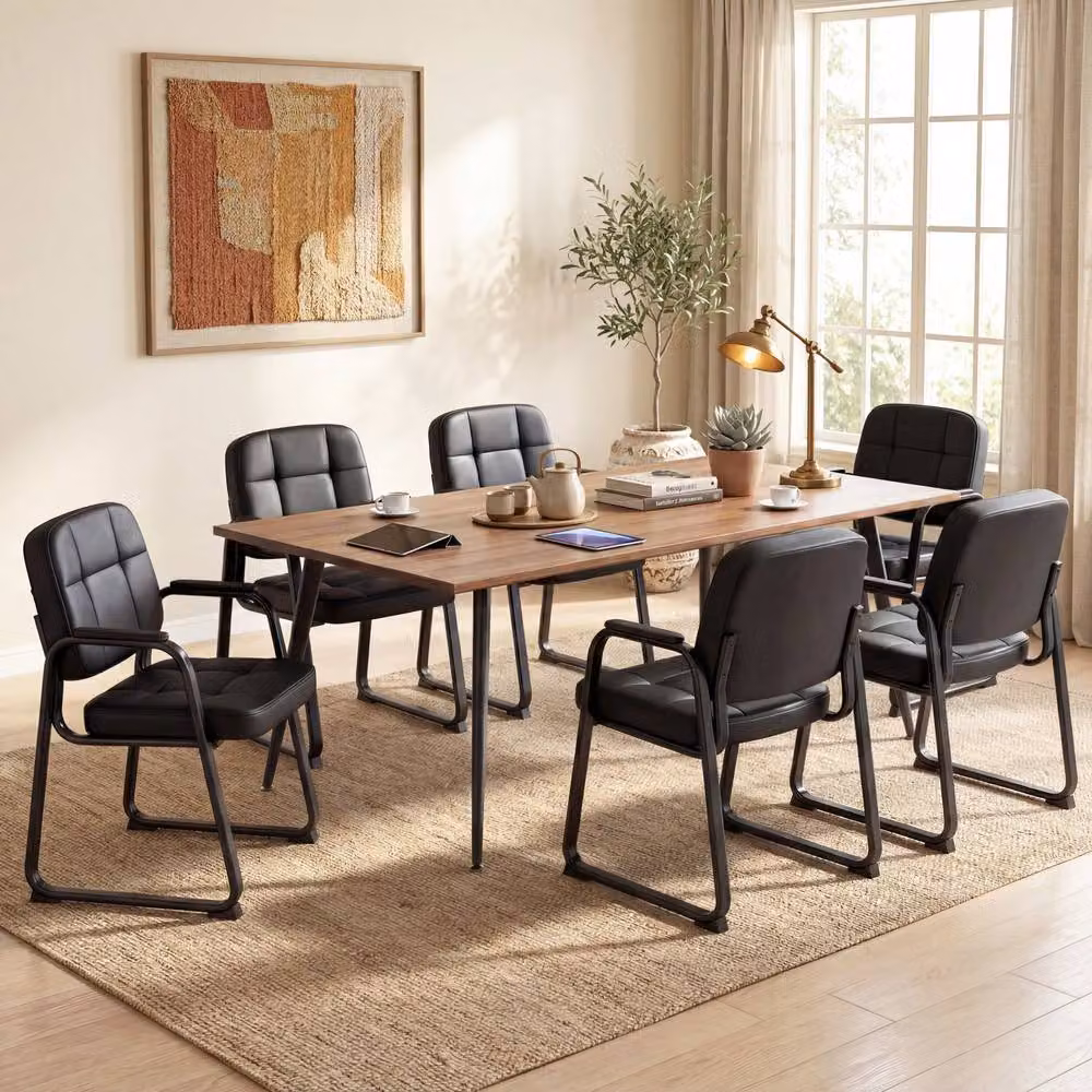 Gymax Set of 2 Black Synthetic Leather Office and Reception Guest Chairs with Armrests – 3