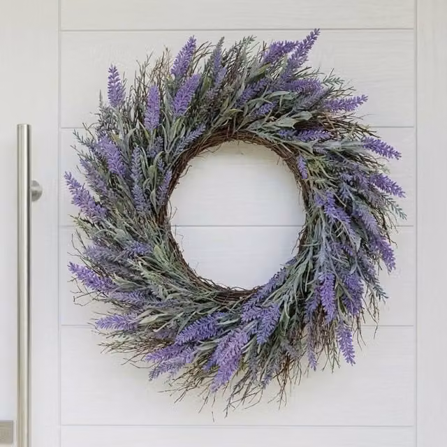 Garden Greatness Purple Hanging Artificial Lavender Floral Door Wreath