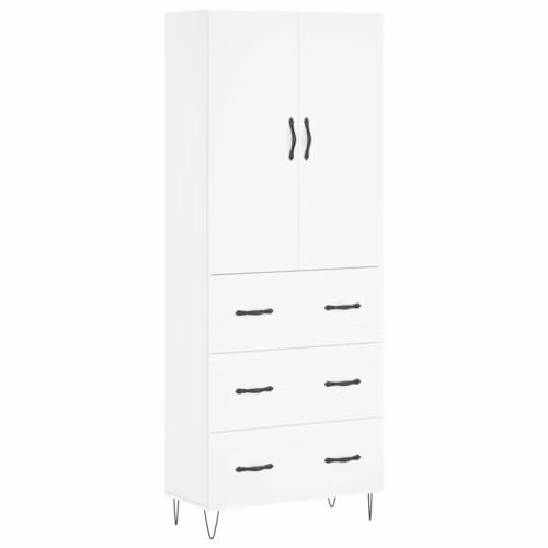 vidaXL Modern White Highboard with Hinged Doors and Internal Shelves, W/D/H: 69.5 x 34 x 180 cm