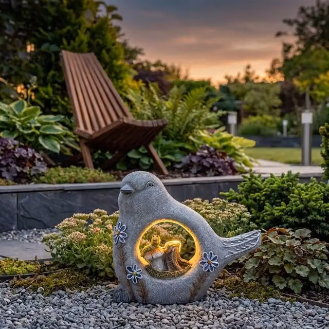 Garden Greatness Lunaria Robin Garden Solar Light in Grey and Multicolour