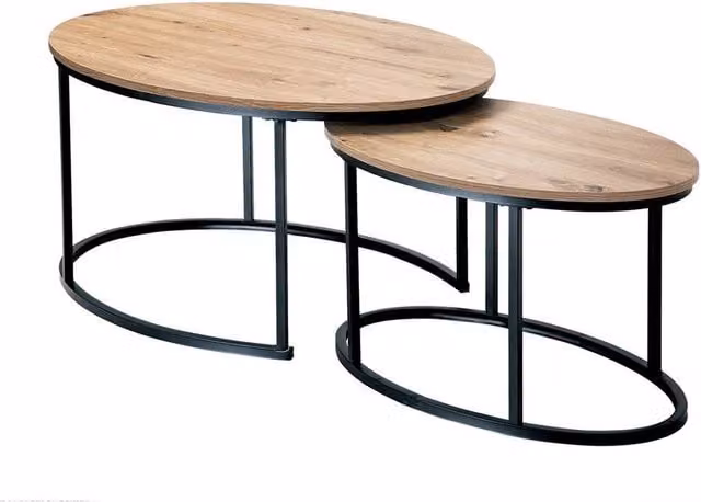 CALICOSY Lenny Set of 2 Oval Nesting Coffee Tables in Light Brown Oak Effect, W/D/H: 90 x 60 x 45 cm and 60 x 45 x 45 cm – 1