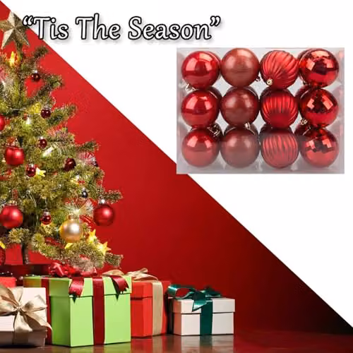 VFM e-Store Red Round Christmas Bauble Hanging Tree Ornaments, Pack of 24, Diameter: 8 cm – 7