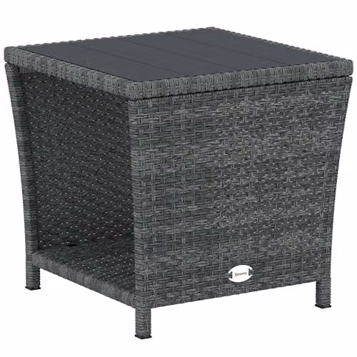Outsunny 2-Tier Grey PE Rattan Side Table with Storage Shelf – 1