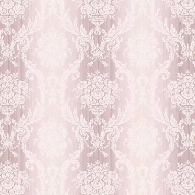 Seabrook Floral Damask Stria Botanical Wallpaper in Lavender and Gold