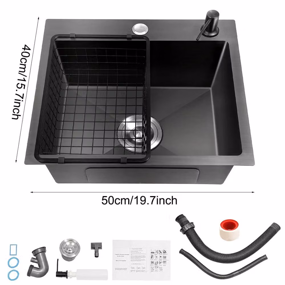 Ventryn Black Stainless Steel Single Bowl Undermount Kitchen Sink – 2