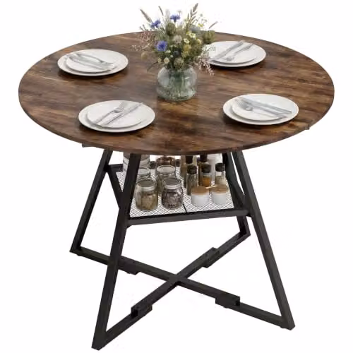 HOMCOM Round Dining Table for 4 People in Brown and Black, Diameter: 100 cm, Height: 76 cm
