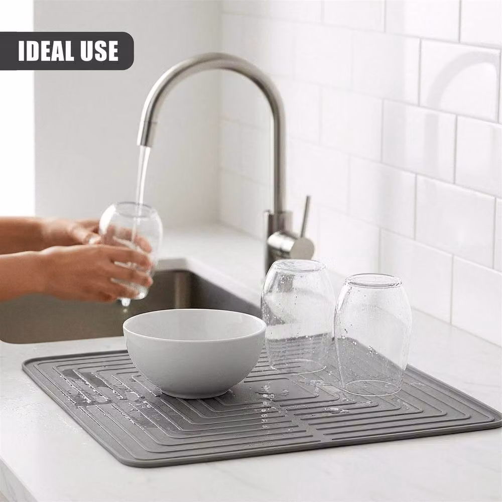 NESTLUNE Grey Grooved Quick Drying Rubber Kitchen Drainer Mat, W: 100 cm, D: 15 cm – 3