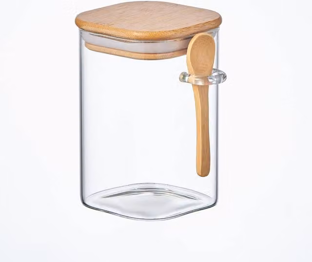 Eden & Willow Airtight Glass Pantry Storage Jar with Bamboo Lid and Spoon, Transparent, 0.5 l