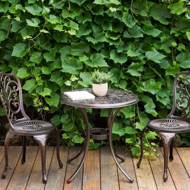 Wyld and Coco Gardenia Vintage Round Outdoor Dining Table, Brown, Diameter: 68 cm