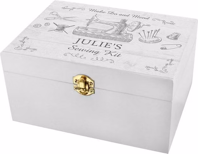 Personalised Memento Company Personalised White Wooden Sewing Kit Keepsake Box