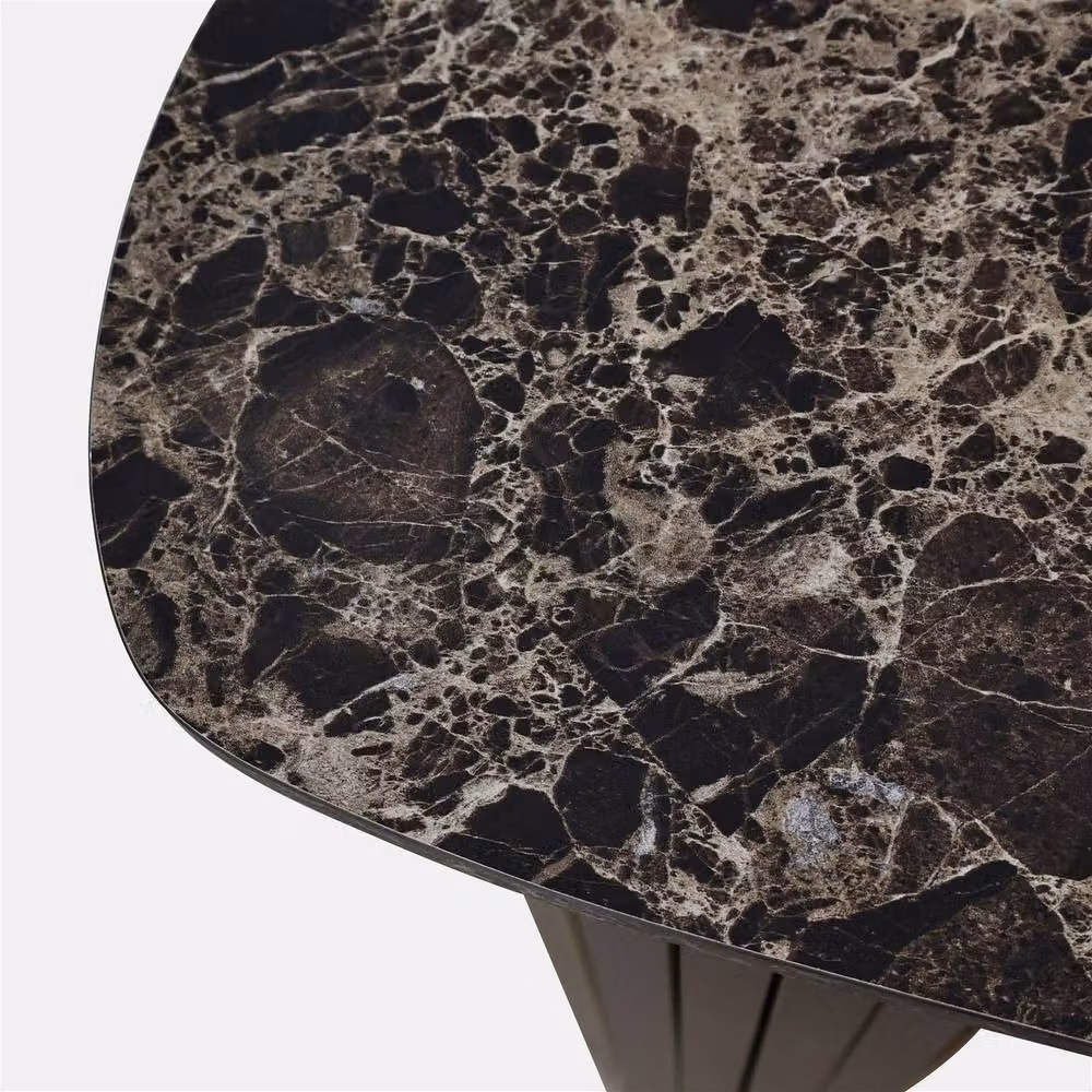 OHS Madison Modern Marble Effect Ribbed Console Table in Dark Brown – 3