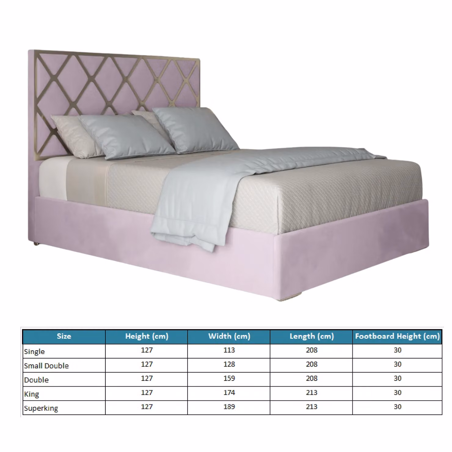 KDMD Tammy Pink Velvet Upholstered Metal Bed Frame, W/D/H: 200 x 127 x 189 cm – 2