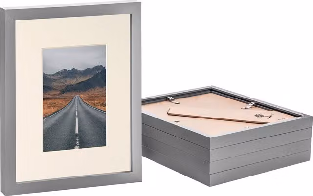 Nicola Spring Pack of 5 Rectangular Photo Frames in Grey with Black Mounts – 4