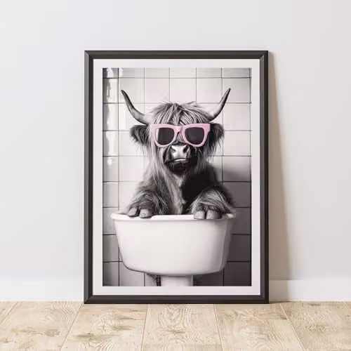 60 Second Makeover Highland Cow Pink Glasses Animal Print Paper Poster, A3