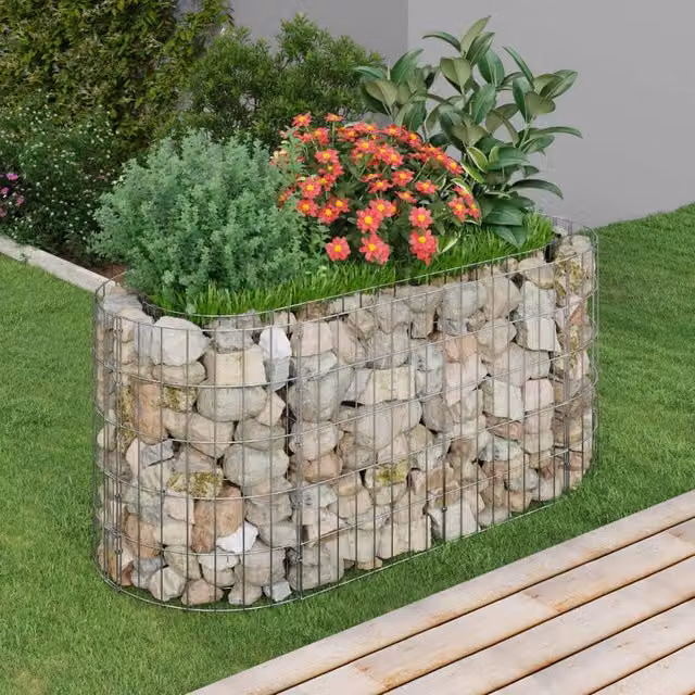 Berkfield Home Silver Galvanised Steel Stone Gabion Raised Bed, W/D/H: 120 x 50 x 50 cm