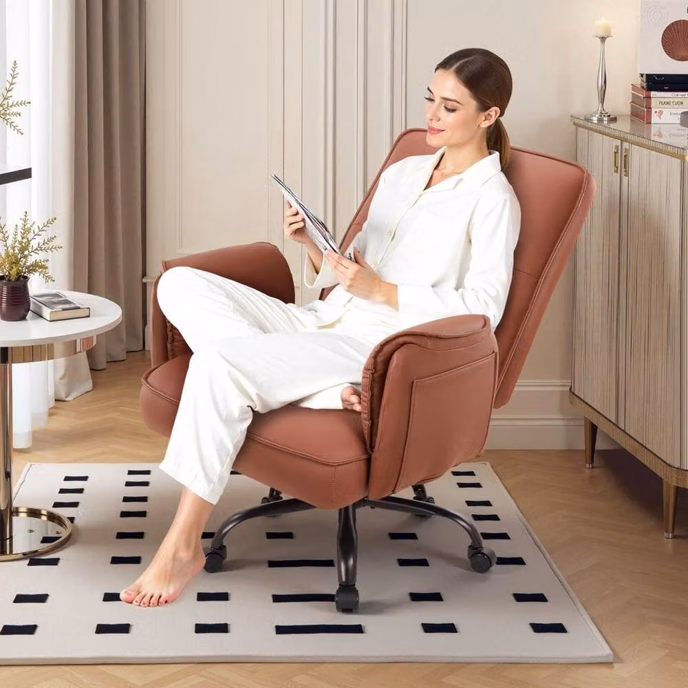 FORGEVIO Brown Ergonomic Synthetic Leather Office Chair with Armrests for Home Office – 6