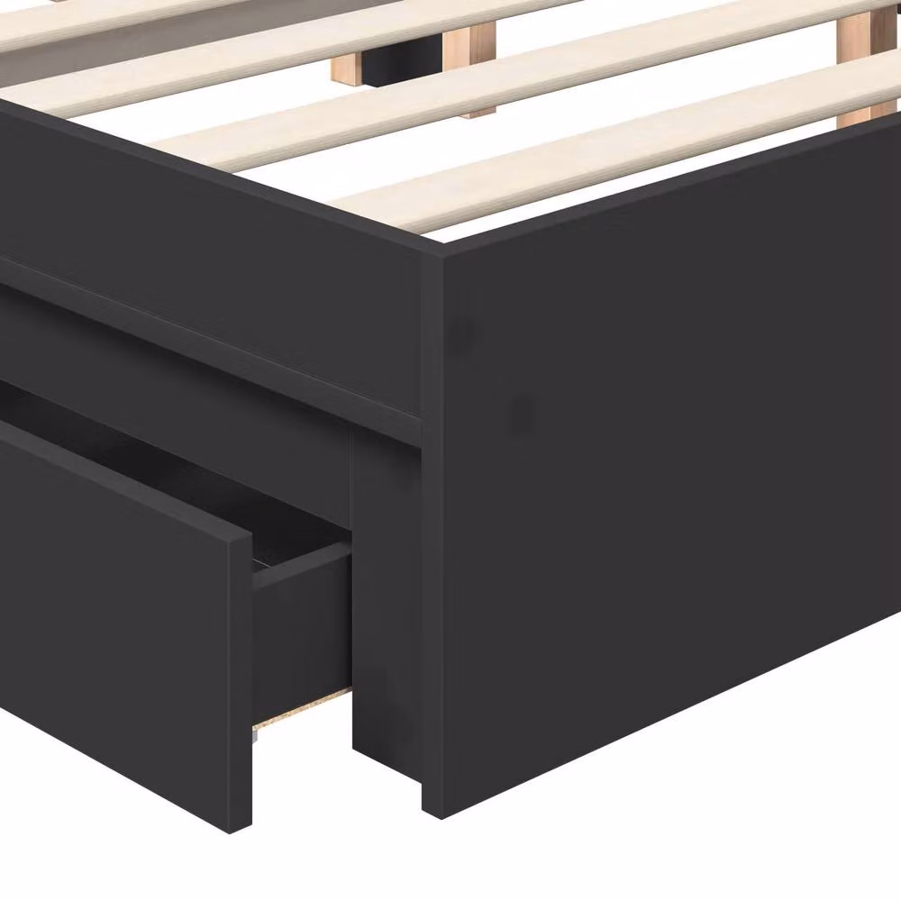 Berkfield Home Modern Storage Bed with Headboard and Drawers in Black, W/D/H: 200 x 200 cm, Engineered Wood – 3