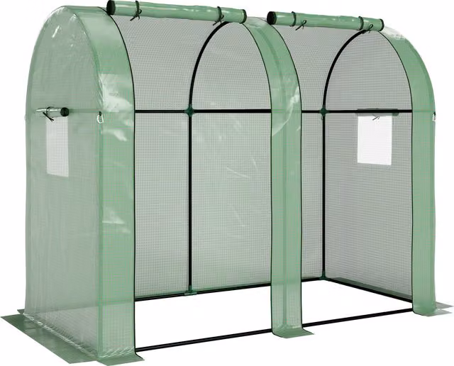 Outsunny Green Tomato Greenhouse with 2 Roll-up Doors and 4 Mesh Windows, Green, W/D/H: 185 x 94 x 150 cm