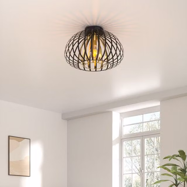 Living Star Metal Lantern Ceiling Light in Black and Gold/Brass with E27 Socket