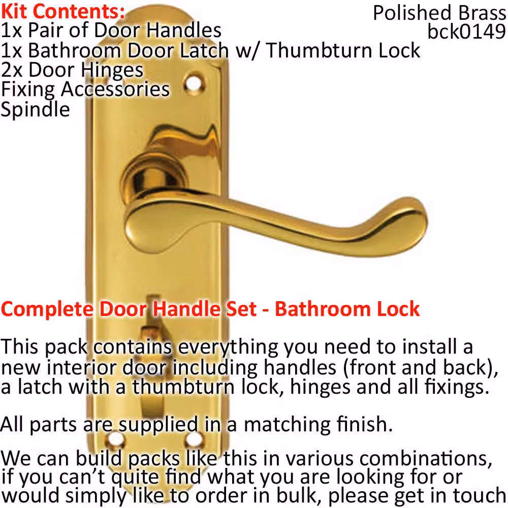Loops Brass Victorian Scroll Lever Door Handle and Bathroom Lock Pack – 2