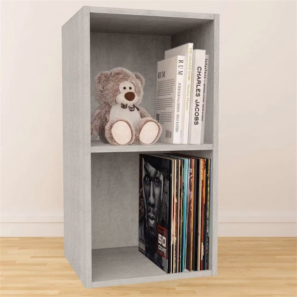 Nordara Large 12" Concrete Effect Record Display Cabinet Unit in Grey, W/D/H: 100 x 100 x 100 cm – 4