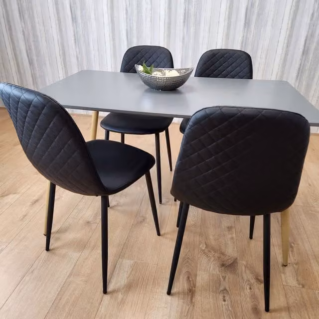 Kosy Koala Bella Grey Wood Dining Table and 4 Black Chairs Set