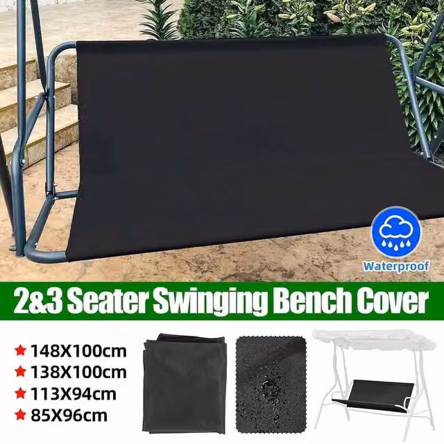 NESTLUNE Black 3-Seat Swing Bench Cover for 148cm Chairs, W/D/H: 100 x 15 x 15 cm