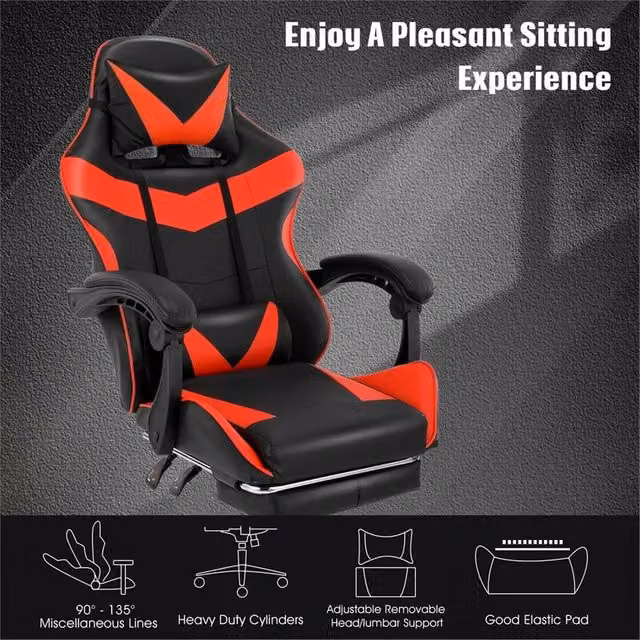 NESTLUNE Ergonomic Swivel Gaming Chair in Black Synthetic Leather with Armrests and Headrest – 1