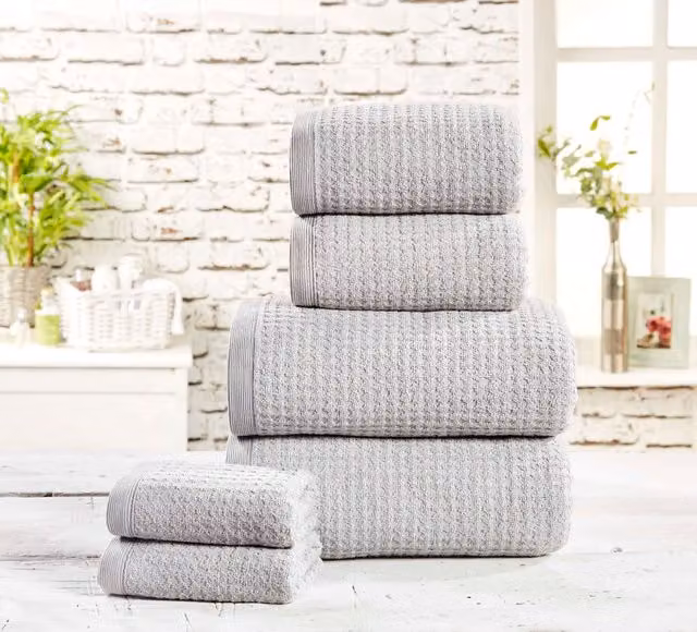 Rapport Home Waffle Pique Cotton Towels in Light Grey