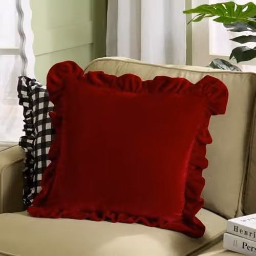 OHS Velvet Plush Square Cushion Covers, Red, 2 Pack, W/D/H: 45 x 45 x 45 cm