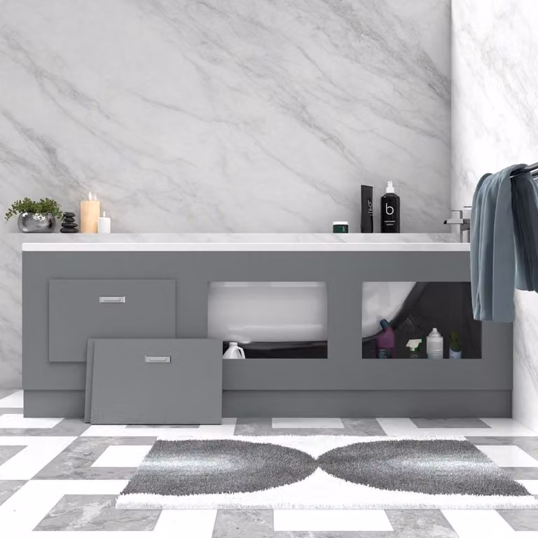 Nes Home Matt Grey Durable PVC Front Bath Panel with Magnetic Door, Width: 170 cm