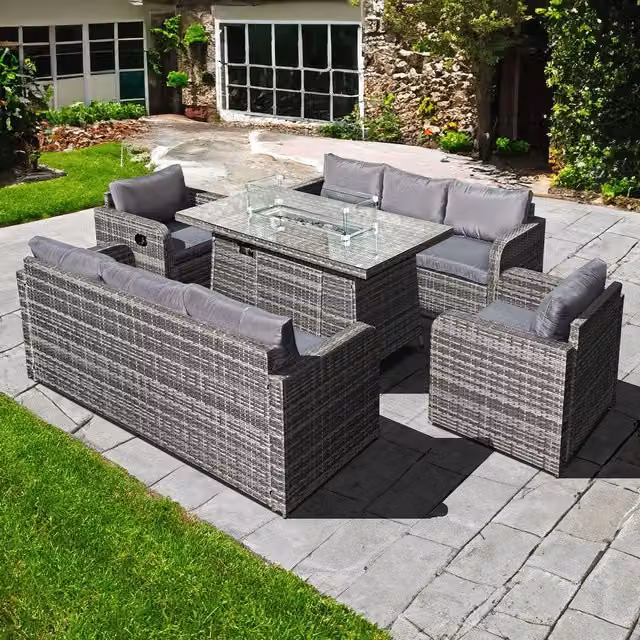 Oseasons Amalfi 8 Seat Rattan Firepit Sofa Set in Mixed Grey