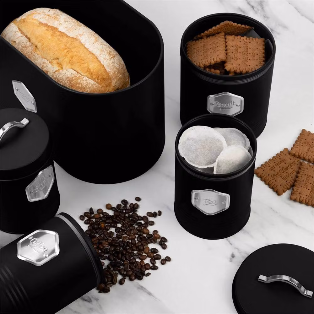 Nordara Black Airtight Metal Kitchen Storage Canister 5-Piece Set, W: 21 cm, D: 21 cm, H: 31 cm – 3