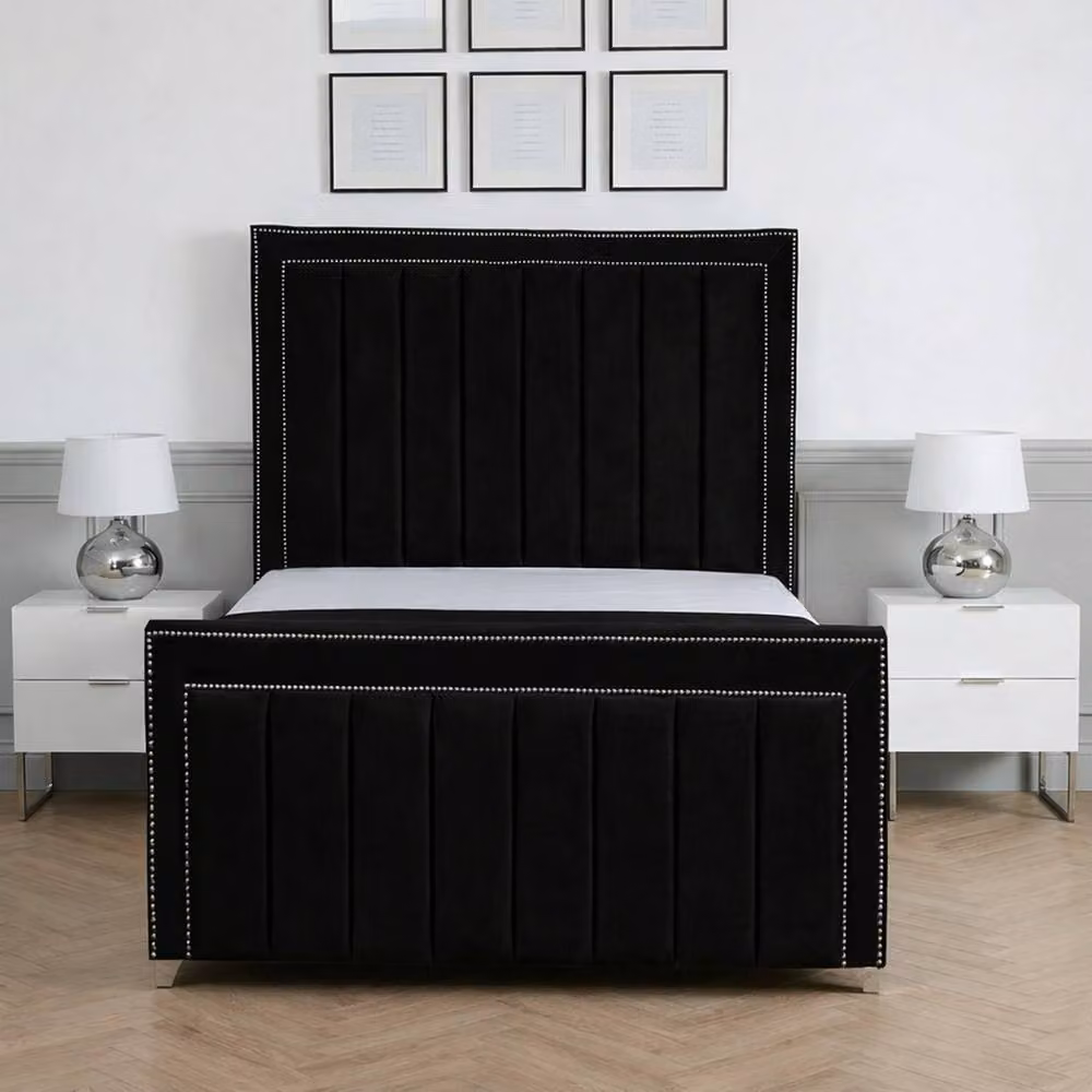 Living Comfort Bedz Royale Black Velvet Upholstered Gas Lift Storage Bed with 48 Inch Headboard, W/D/H: 140 x 200 cm – 2