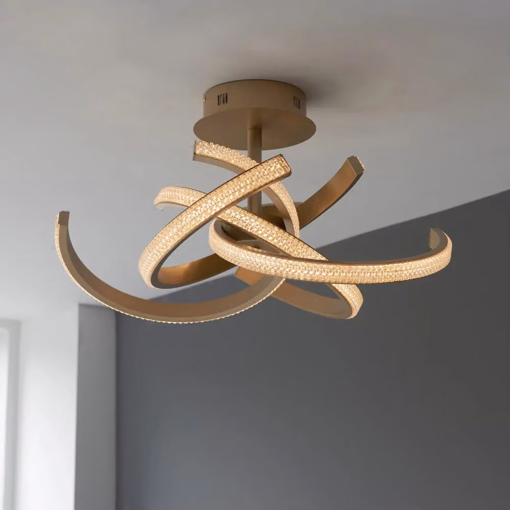 Loops Semi Flush Multi Arm Ceiling Light Fitting in Gold and Transparent Acrylic – 2