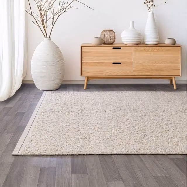 The Rug Shop UK Cream Handmade Modern Plain Viscose Area Rug, W: 160 cm, L: 230 cm