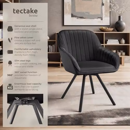tectake Set of 2 Modern Black Armchairs for Dining Room, Kitchen or Home Office – 4