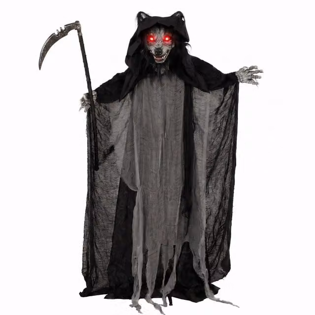 HOMCOM Halloween Standing Werewolf Animated Decoration with Light-Up Eyes, Sound and Touch Activation in Black