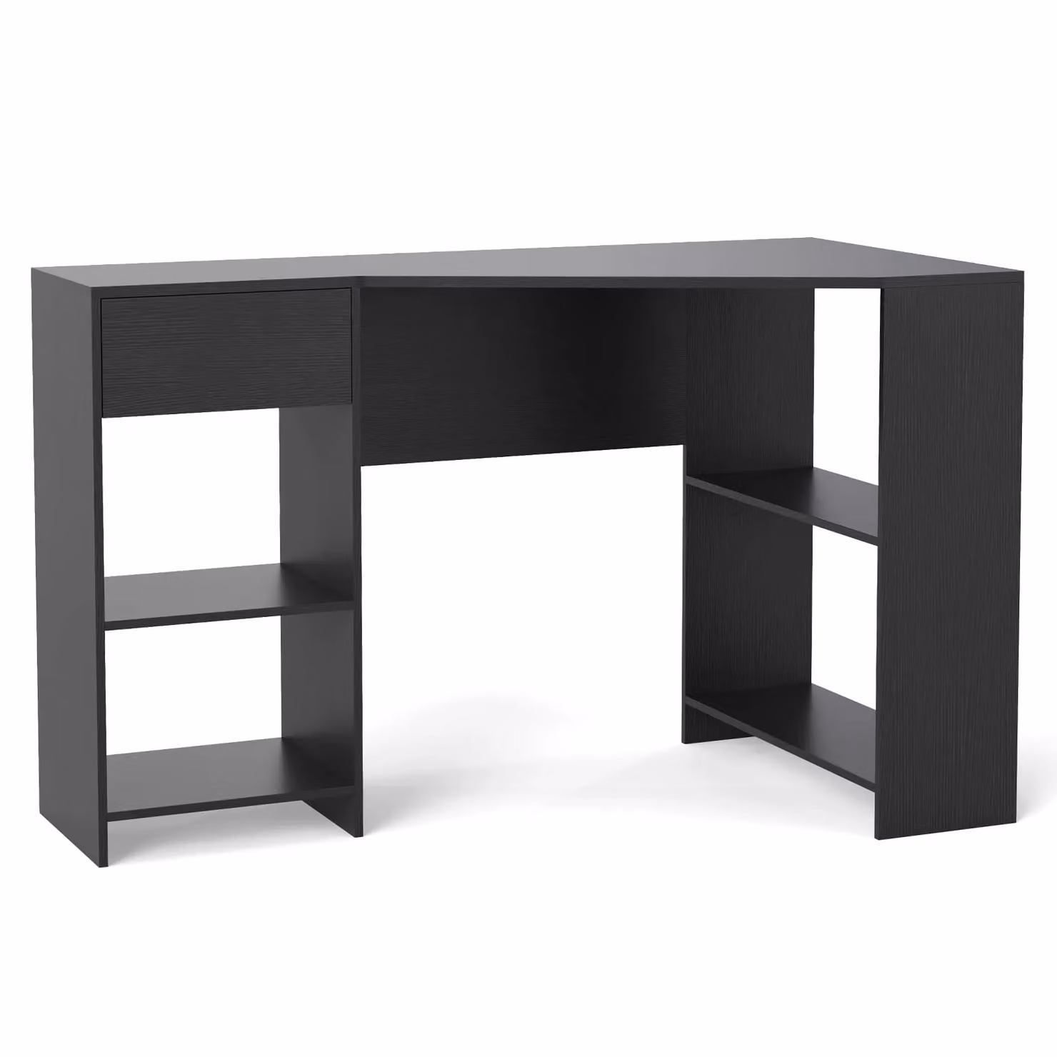 Gymax L-Shaped Corner Executive Desk with Storage Shelves and Drawer in Black – 7