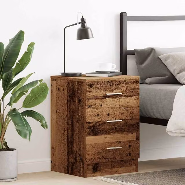 Berkfield Home Classic Bedside Cabinet in Brown Old Wood, W/D/H: 38 x 35 x 55 cm